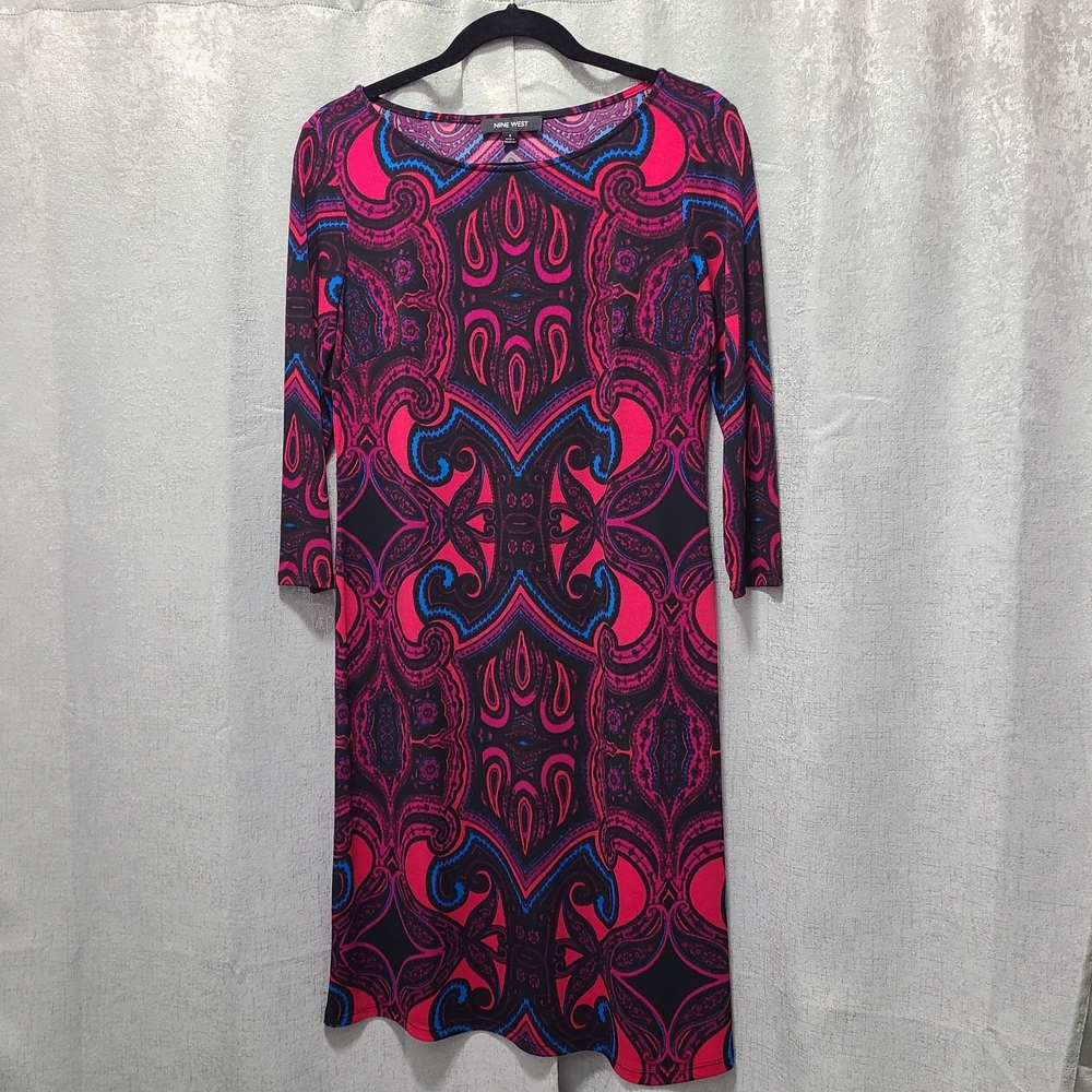 Nine West Bodycon Pink Blue Patterned Dress